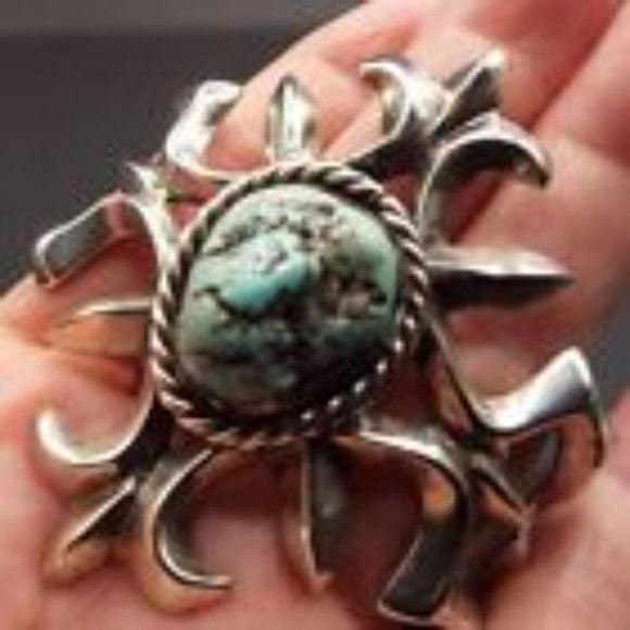 *RARE* NAVAJO EUGENE MITCHELL TURQUOISE 64 GR 999 SILVER SAND CAST BRACELET 4 - Picture 3 of 8